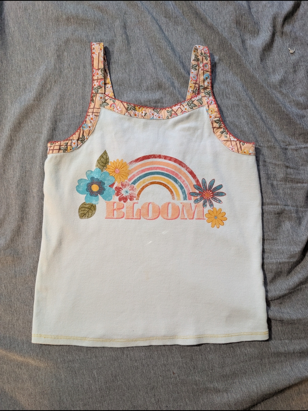Matilda Jane White Tank Top with Pastel Pink, Blue & Peach Floral Trim